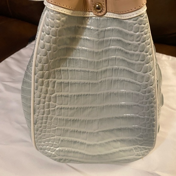 Brahmin Light Blue and Tan Croc-Embossed Shoulder Bag - Picture 5 of 10